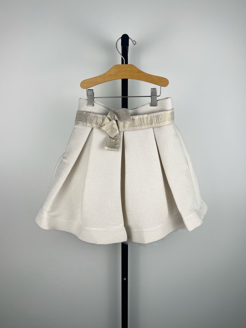 Miss Grant Couture Jacquard Pleated Line Tulle Skirt With Belt,Cream& Gold,9-10Y